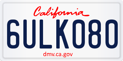 CA license plate 6ULK080
