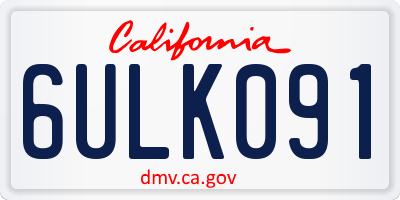 CA license plate 6ULK091