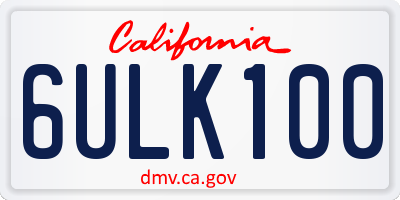 CA license plate 6ULK100