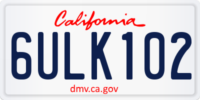 CA license plate 6ULK102