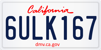 CA license plate 6ULK167