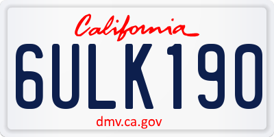 CA license plate 6ULK190
