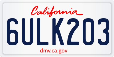 CA license plate 6ULK203