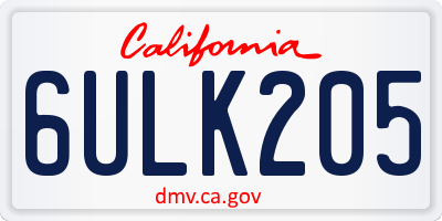 CA license plate 6ULK205