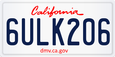 CA license plate 6ULK206