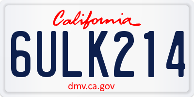 CA license plate 6ULK214