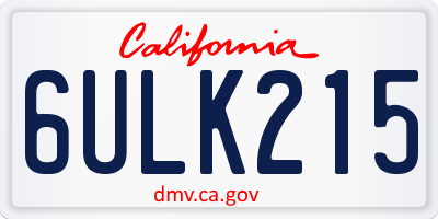 CA license plate 6ULK215