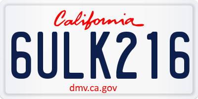 CA license plate 6ULK216