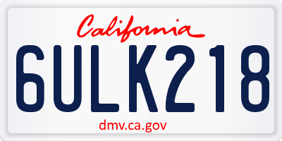 CA license plate 6ULK218