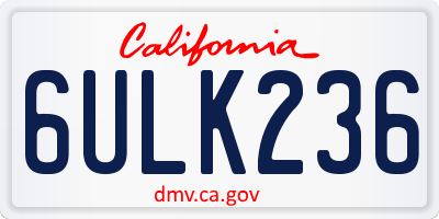 CA license plate 6ULK236
