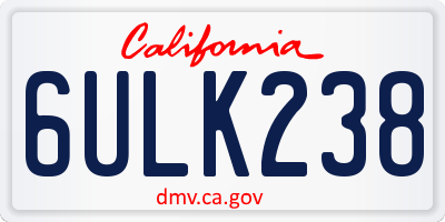 CA license plate 6ULK238