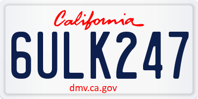 CA license plate 6ULK247
