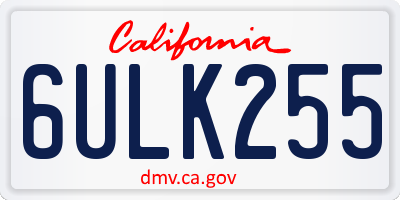 CA license plate 6ULK255