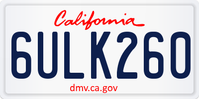 CA license plate 6ULK260