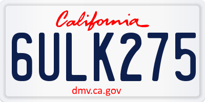 CA license plate 6ULK275