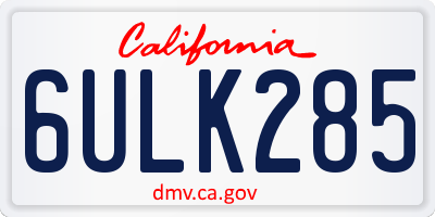 CA license plate 6ULK285