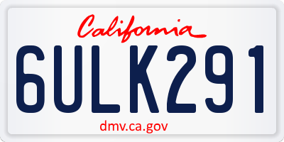 CA license plate 6ULK291