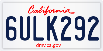 CA license plate 6ULK292
