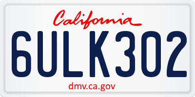 CA license plate 6ULK302