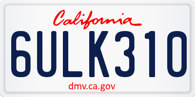 CA license plate 6ULK310