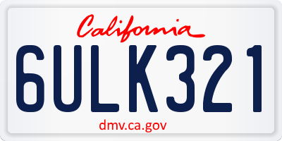 CA license plate 6ULK321