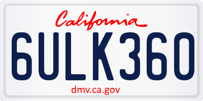 CA license plate 6ULK360