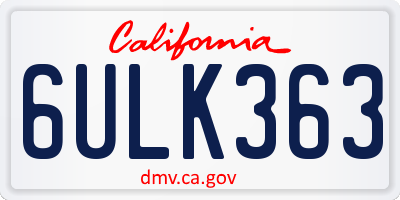 CA license plate 6ULK363