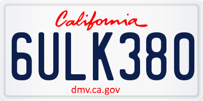 CA license plate 6ULK380