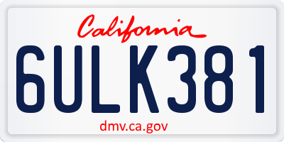 CA license plate 6ULK381