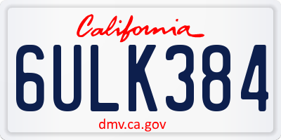 CA license plate 6ULK384