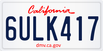 CA license plate 6ULK417