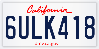 CA license plate 6ULK418