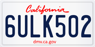CA license plate 6ULK502