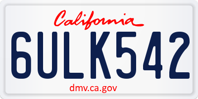 CA license plate 6ULK542