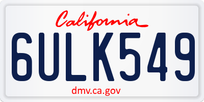 CA license plate 6ULK549