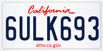 CA license plate 6ULK693