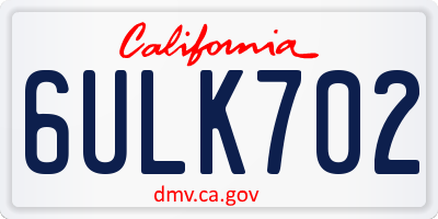 CA license plate 6ULK702