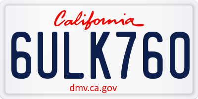 CA license plate 6ULK760