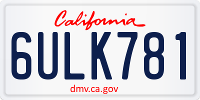 CA license plate 6ULK781