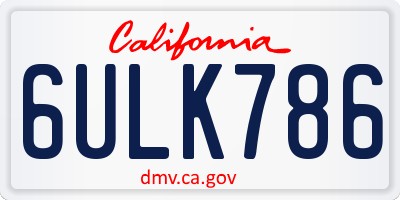 CA license plate 6ULK786