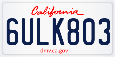 CA license plate 6ULK803