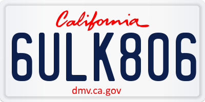 CA license plate 6ULK806