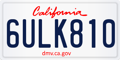 CA license plate 6ULK810