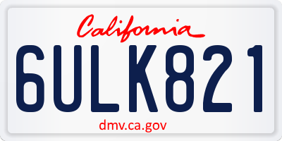 CA license plate 6ULK821