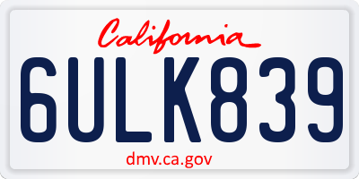 CA license plate 6ULK839