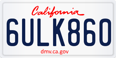 CA license plate 6ULK860