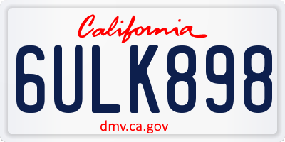 CA license plate 6ULK898