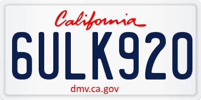 CA license plate 6ULK920