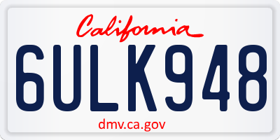 CA license plate 6ULK948