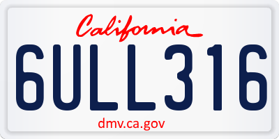 CA license plate 6ULL316